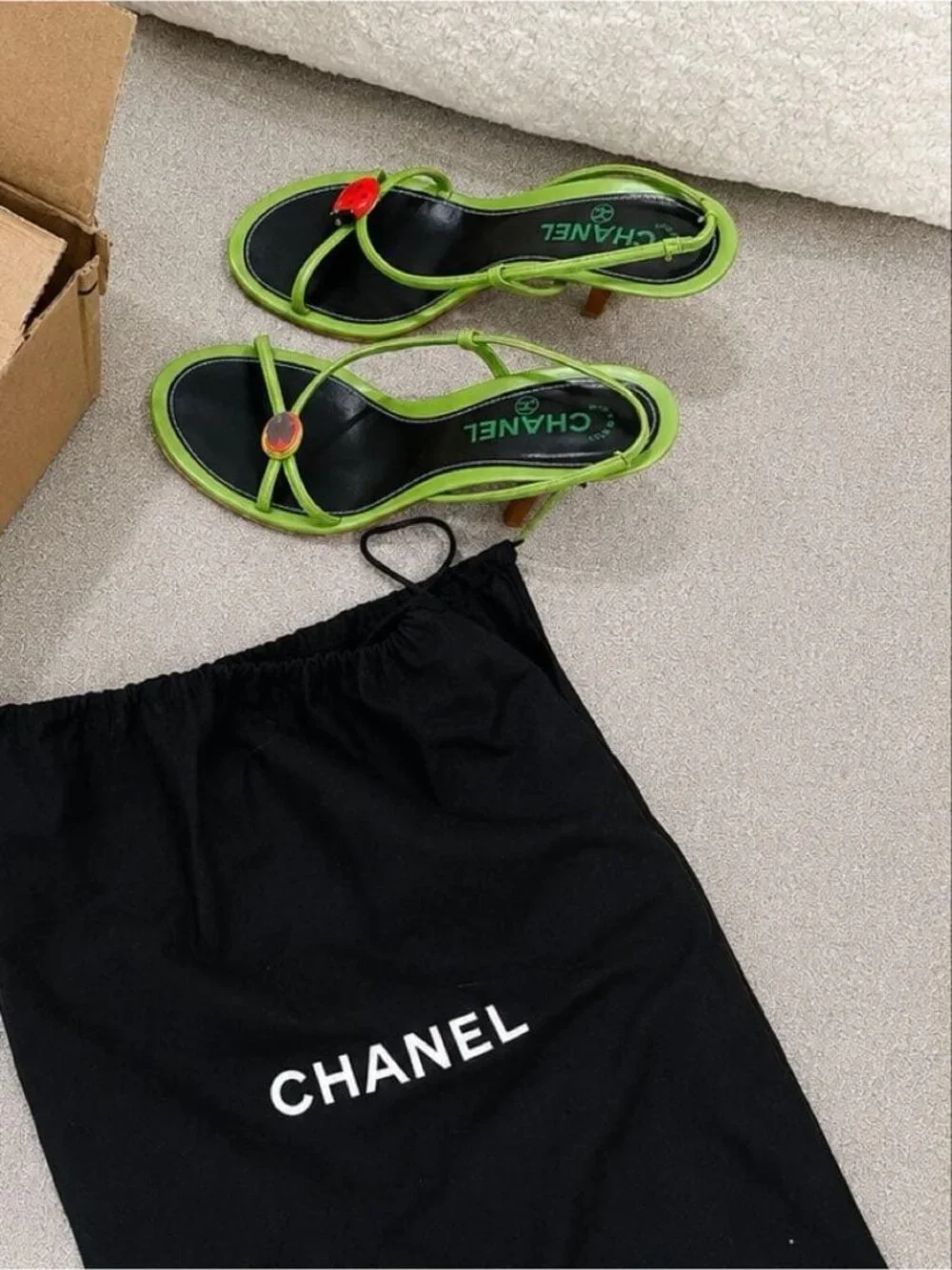 Chanel Ladybug Sandals Green Vintage
